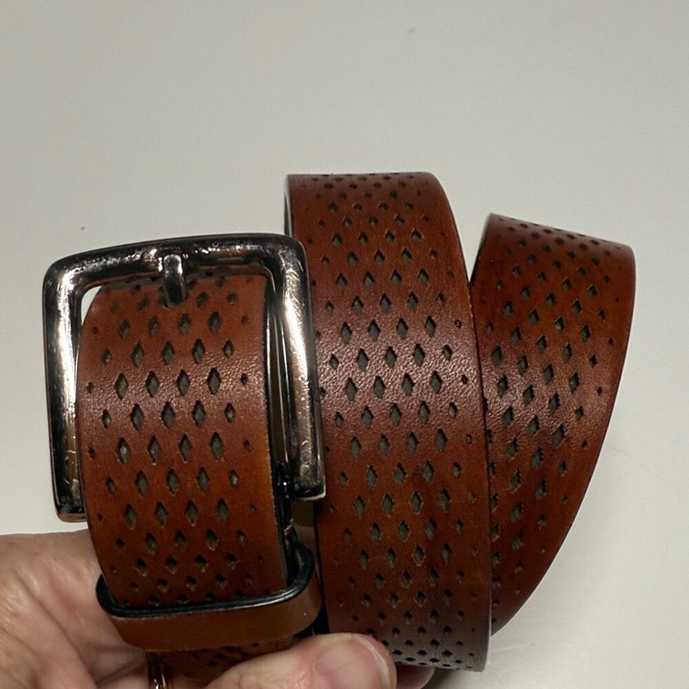 Cole Haan Brown Perforated Leather Belt with Silver Buckle 32